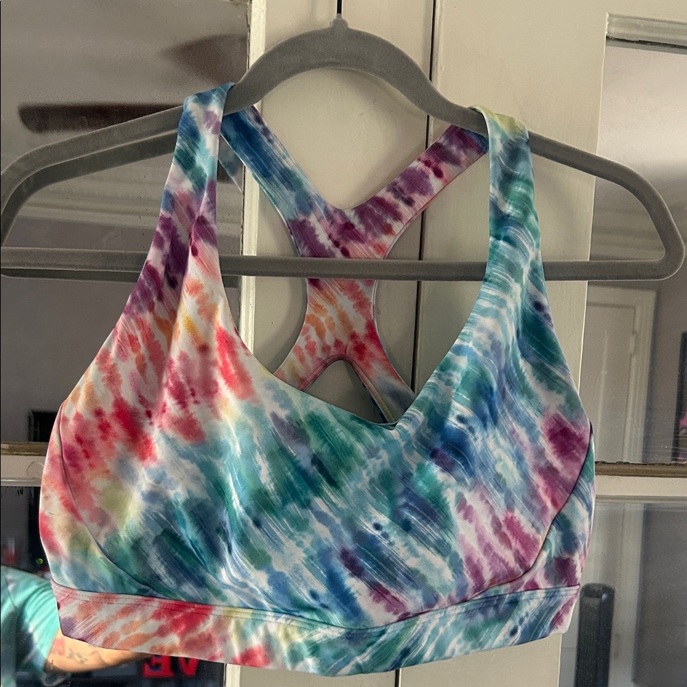 Athleta Blue and Pink Tie-Dye Sports Bra